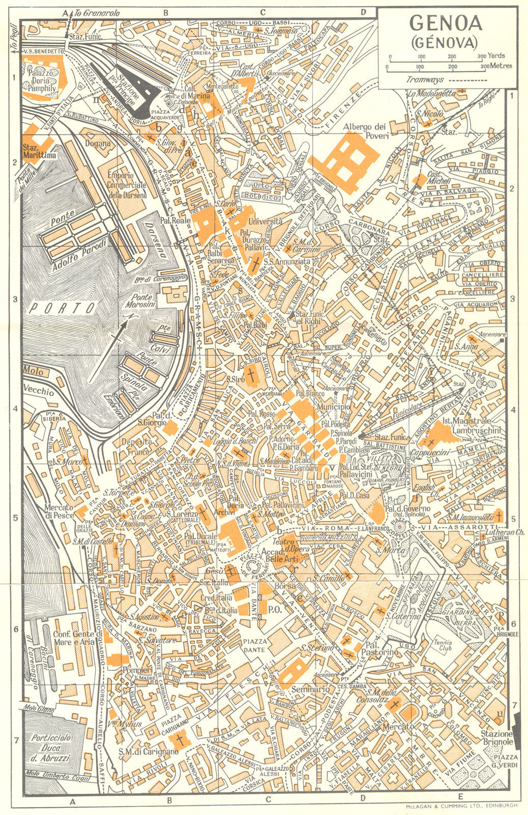 GENOA town/city plan. Genova. Italy 1960 old vintage map chart